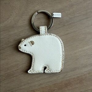 Coach Cream Leather Polar Bear Keyring with Gold Accents